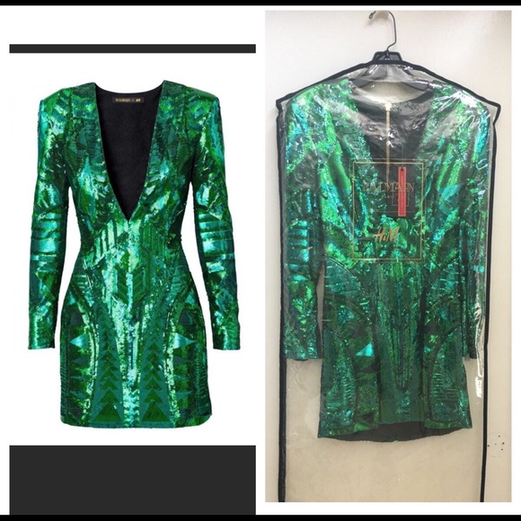 Balmain X H&M Green Sequin Dress New with tags - Picture 2 of 2